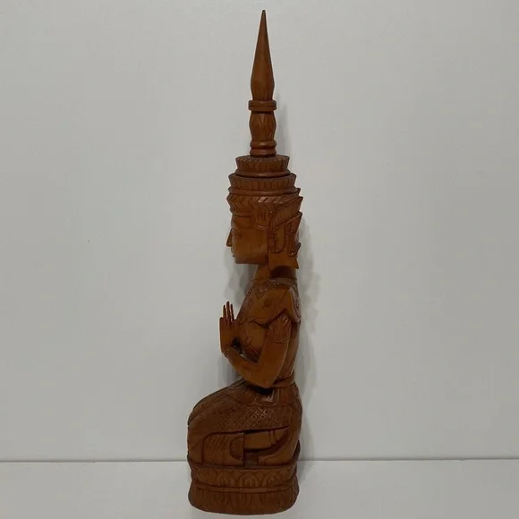 Vintage Carved Wood Buddha Thepanom Female Figure Kneeling and Praying